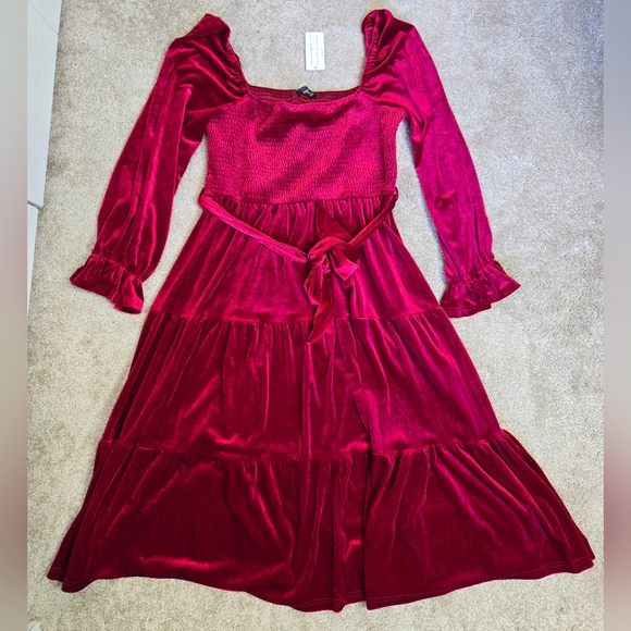 Gothic Red Velvet Dress Bell Cuff XL - Picture 4 of 5